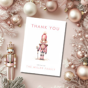 Vintage Pink Nutcracker Watercolor Christmas Thank You Card