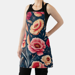 Vintage Pink, Orange, and Red Flower Pattern Apron