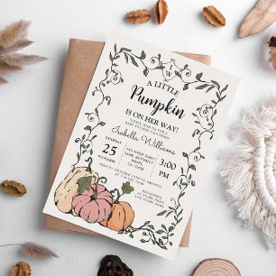 Vintage Pink Orange Pumpkin Girl Baby Shower Invitation