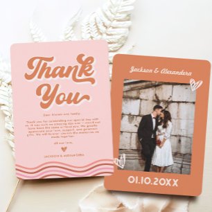 Vintage Pink Orange Retro Wedding Thank You Card