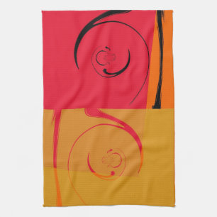 Vintage Pink, orange, yellow, black retro art deco Kitchen Towel