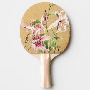 Vintage Pink Oriental Lily Botanical Flower Art Ping Pong Paddle