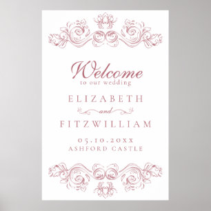 Vintage Pink Ornate Frame Wedding Welcome  Poster