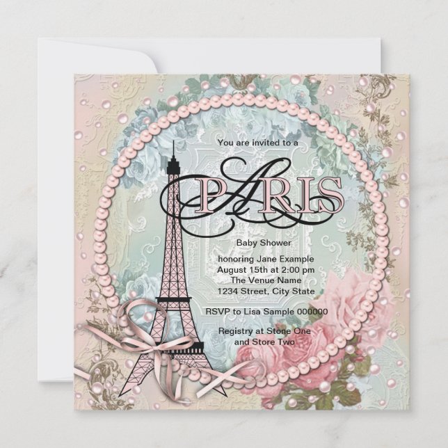 Vintage Pink Paris Baby Shower Invitations (Devant)