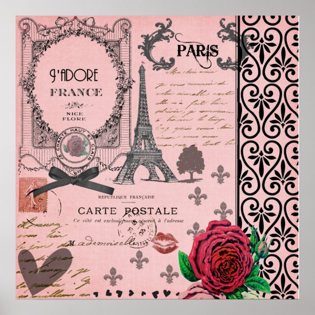 Vintage Pink Paris Collage art poster (Front)
