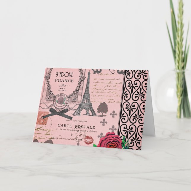 Vintage Pink Paris Collage Card (Front)