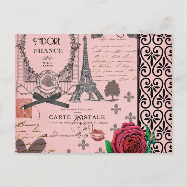 Vintage Pink Paris Collage Postcard (Front)