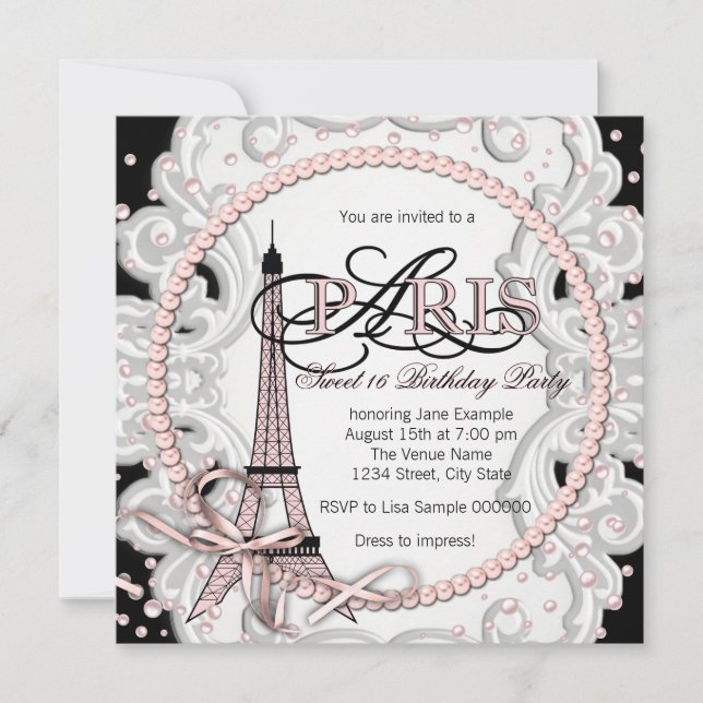 Vintage Pink Paris Sweet 16 Birthday Party Invitation (Front)