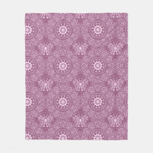 Vintage Pink Pattern Fleece Blanket (Front)