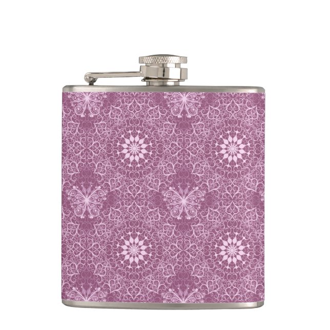 Vintage Pink Pattern Hip Flask (Front)