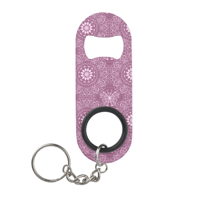Vintage Pink Pattern Keychain Bottle Opener (Front)