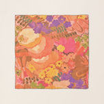 Vintage Pink Peach Flowers Botanical Watercolor Scarf<br><div class="desc">Cheerful garden bursts with colourful blooms fill a vibrant coral background.</div>