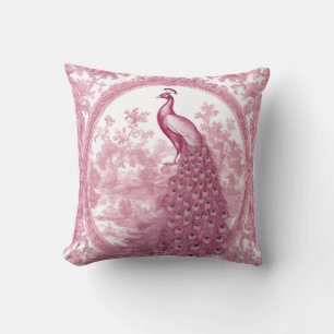 Vintage pink peacock throw pillow