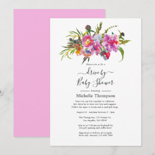 Vintage Pink Peonies Floral Drive By Shower Invitation