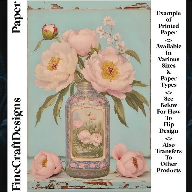 Vintage Pink Peonies Glass Jar CT5 Craft Paper (Creator Uploaded)