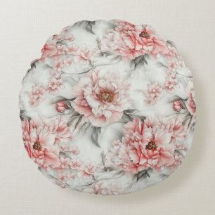 Vintage Pink Peonies Watercolor Duvet Cover  Round Pillow