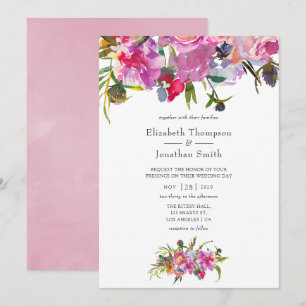 Vintage Pink Peonies Watercolor Wedding Invitation