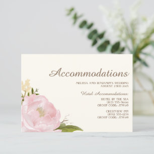 Vintage Pink Peonies Wedding Accommodations Card