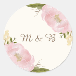 Vintage Pink Peonies Wedding Monogram Sticker