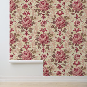 Vintage pink peony blossom & petals classic flower wallpaper