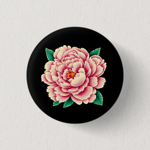 Vintage Pink Peony Flower 1 Inch Round Button