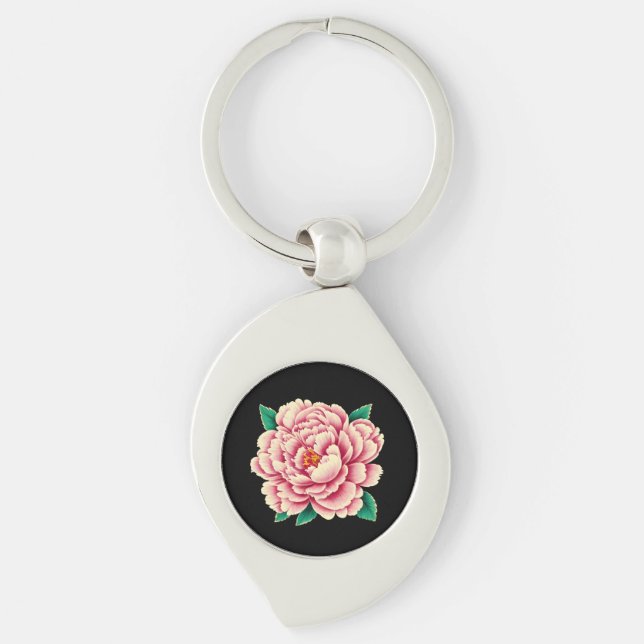 Vintage Pink Peony Flower Keychain (Front)