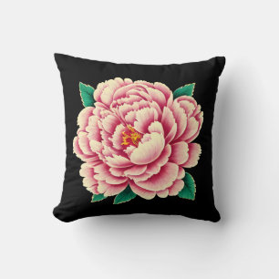 Vintage Pink Peony Flower Throw Pillow