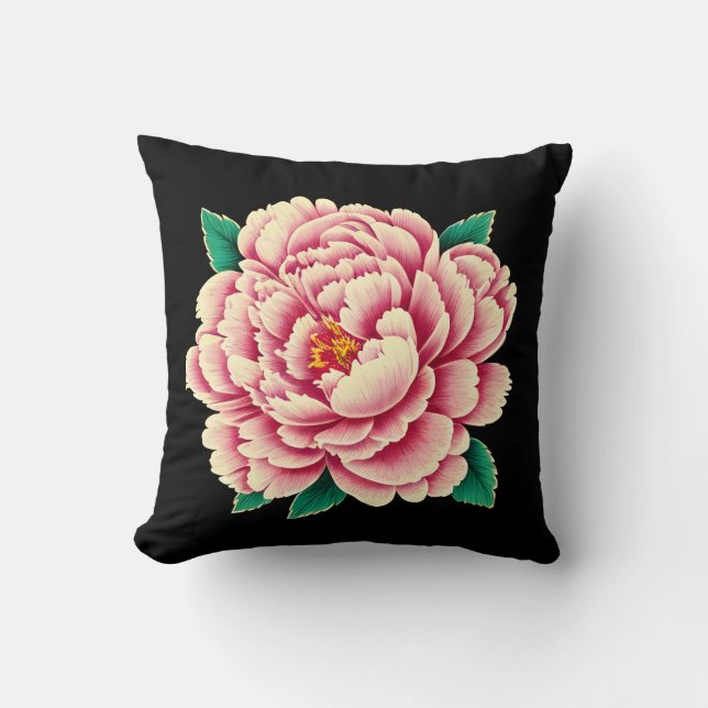 Vintage Pink Peony Flower Throw Pillow (Front)