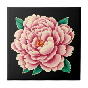 Vintage Pink Peony Flower Tile