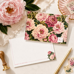 Vintage Pink Peony Monogram Personalized Card