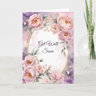 Vintage Pink Peony Oval Frame Get Well Card