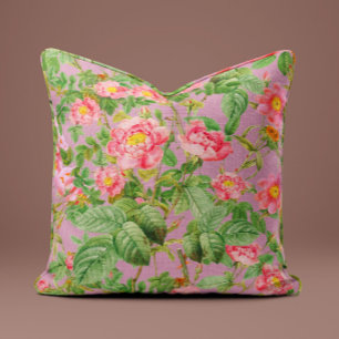 Vintage Pink Peony Rose Pillow in Blush Lilac