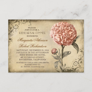 vintage pink peony rustic rehearsal dinner invitation