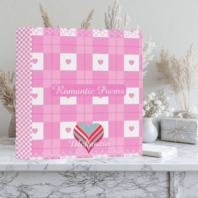 Vintage Pink Plaid Romantic Letters Pastel Hearts  Binder (Vintage Pink Plaid Romantic Letters Pastel Hearts 3 Ring Binder)