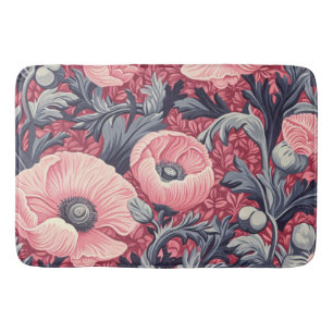 Vintage Pink Poppies Floral Bath Mat