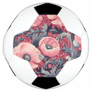 Vintage Pink Poppies Floral Soccer Ball