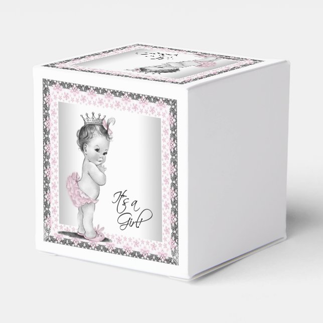 Vintage Pink Princess Baby Shower Favor Box (Back Side)