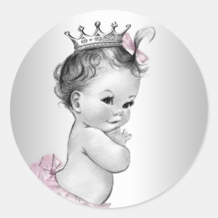 Vintage Pink Princess Baby Shower Stickers
