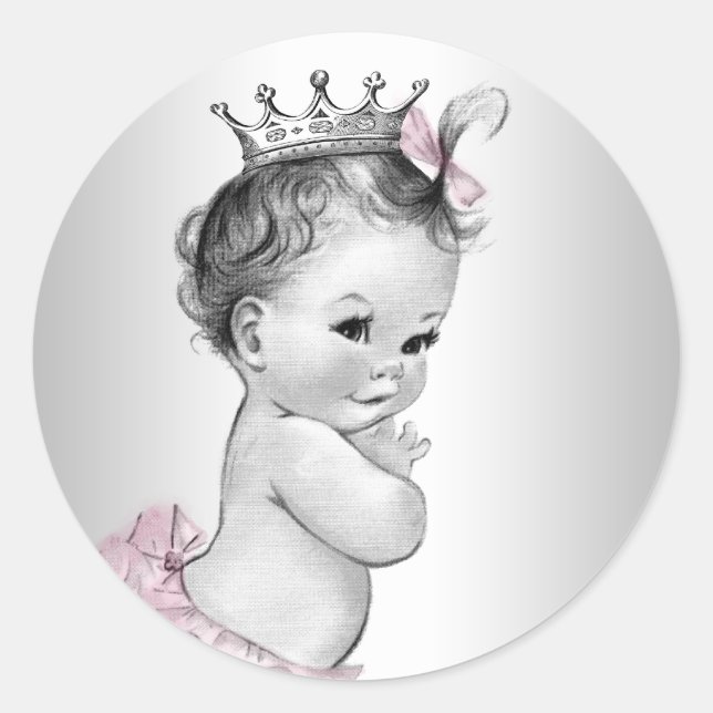 Vintage Pink Princess Baby Shower Stickers (Front)