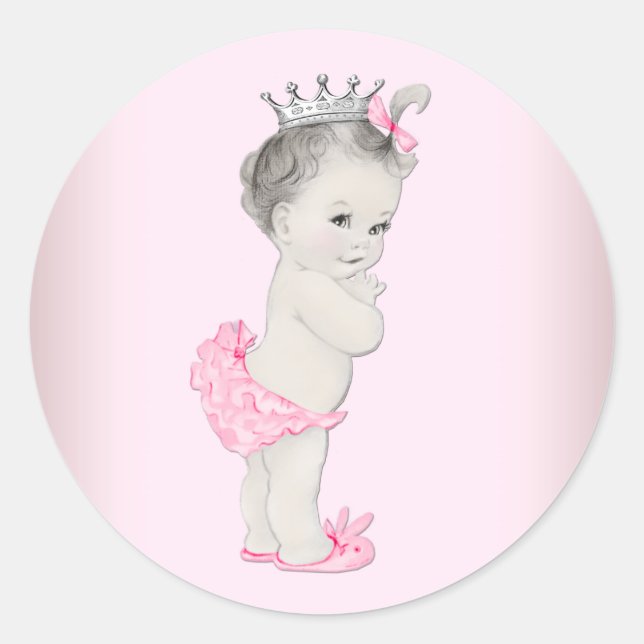 Vintage Pink Princess Baby Shower Stickers (Front)
