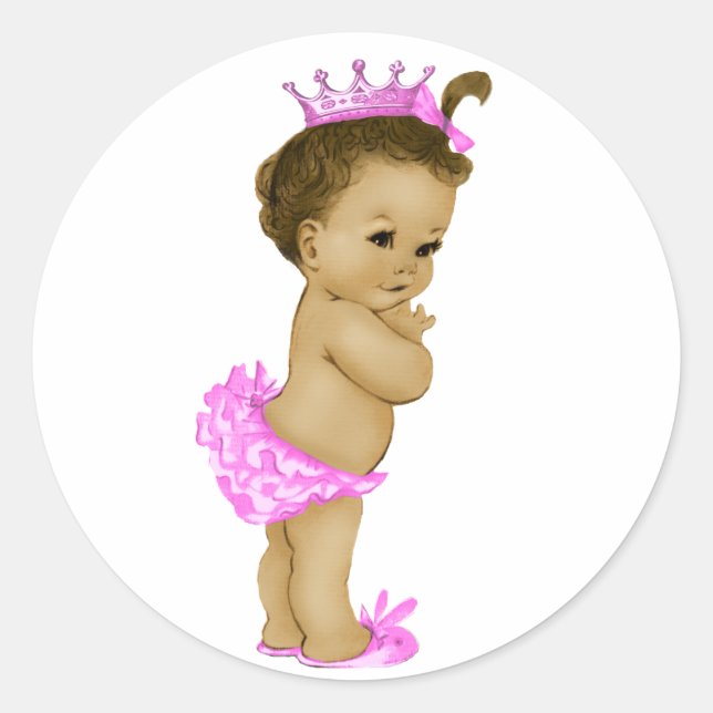 Vintage Pink Princess Baby Shower Stickers (Front)