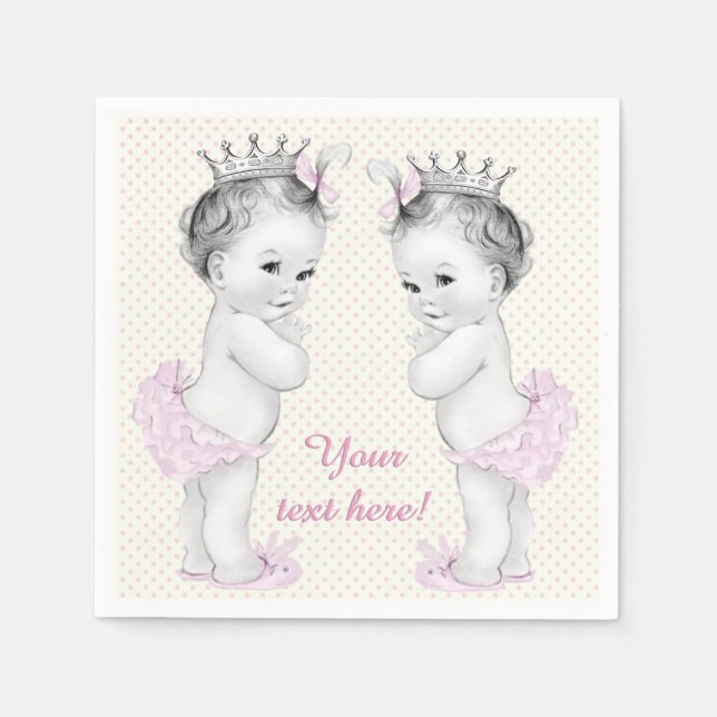 Vintage Pink Princess Twin Baby Girl Shower Napkin (Front)