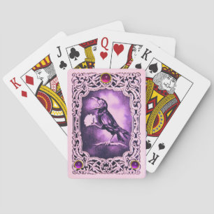 Vintage Pink Purple Black Crow Amethyst  Playing Cards
