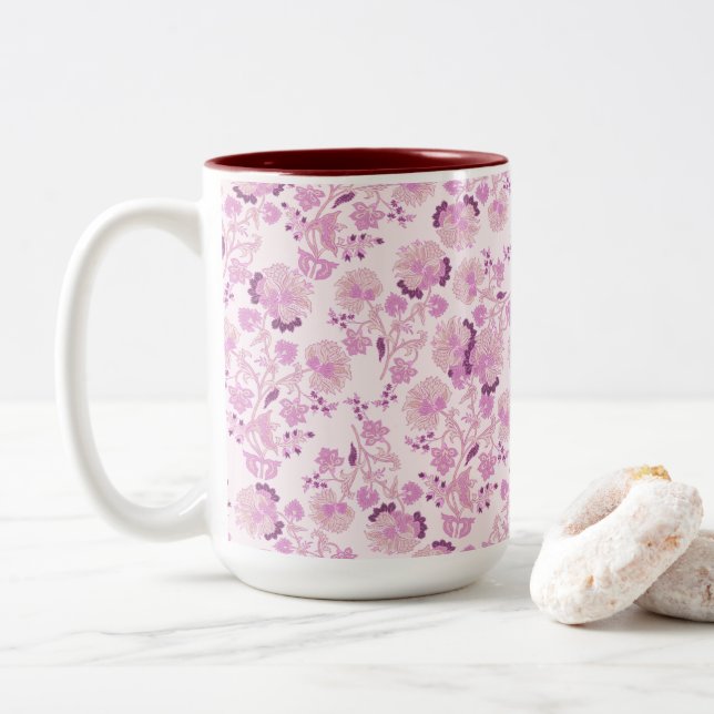 Vintage Pink Purple Floral Pattern Mug (With Donut)