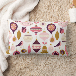 Vintage Pink Purple Gold Christmas Baubles Lumbar Pillow