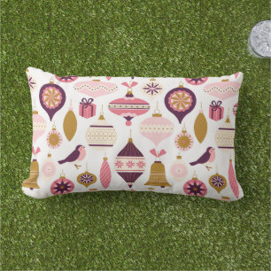 Vintage Pink Purple Gold Christmas Ornaments Lumbar Pillow