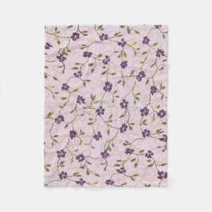 Vintage pink purple green floral pattern fleece blanket