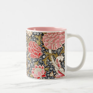 Vintage Pink & Red Flowers by William Morris Two-Tone Coffee Mug