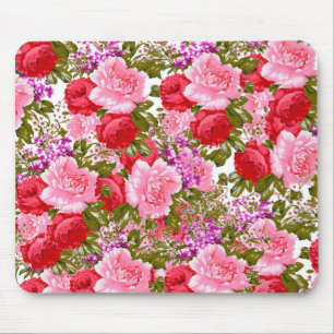 Vintage pink red green roses bohemian floral mouse pad