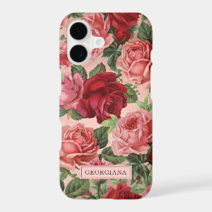 Vintage Pink Red Rose Floral Personalized Name
